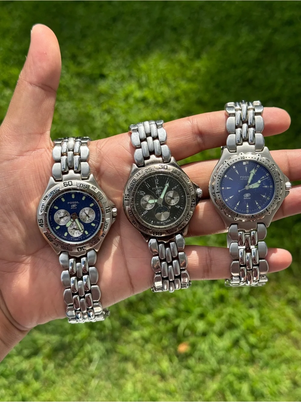 Fossil vintage three blue watch lot
